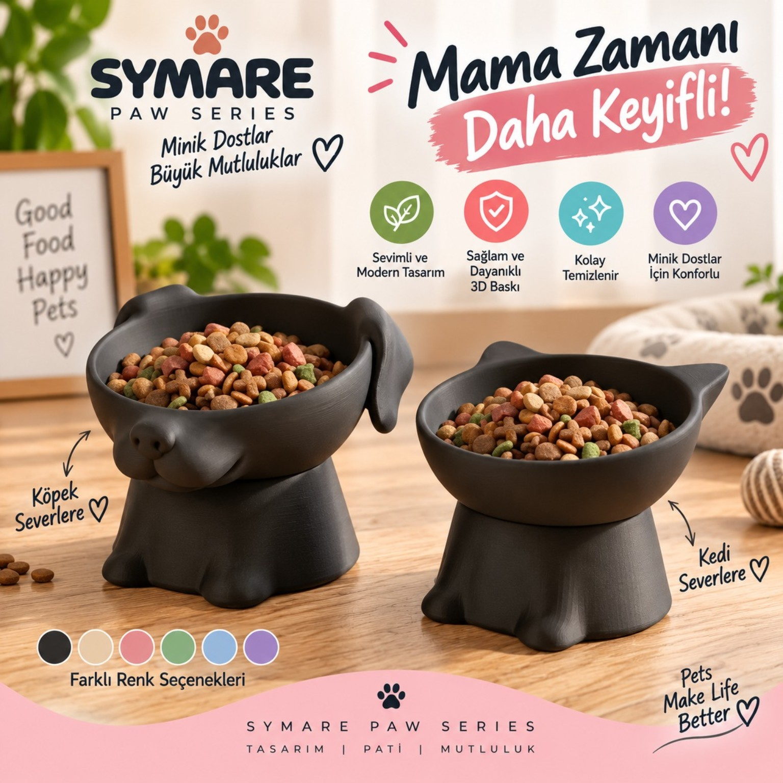 Kedi ve Köpek Figürlü Mama Kabı - SYMARE Paw Series