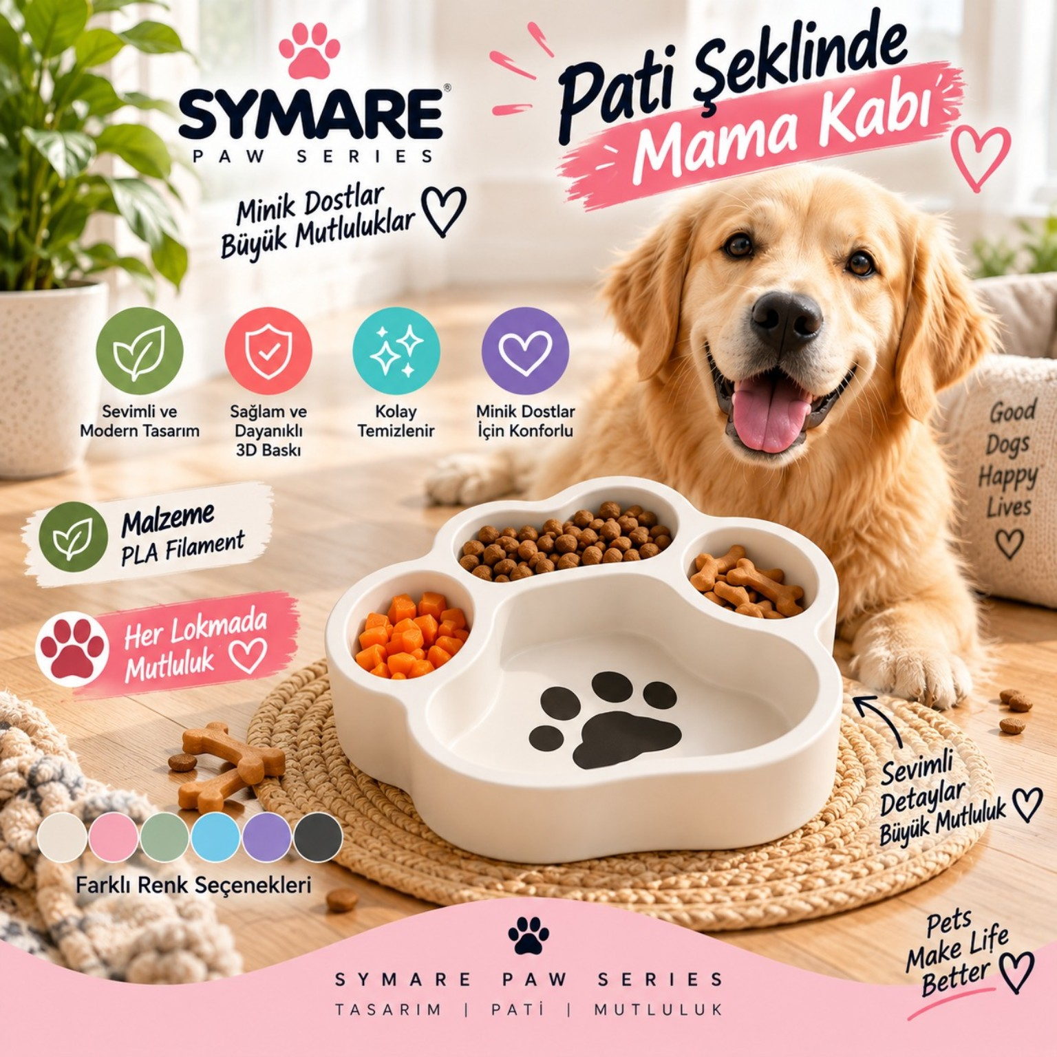 Pati Formlu Çok Bölmeli Mama Kabı - SYMARE Paw Series
